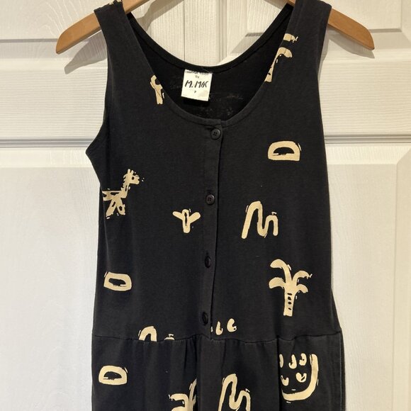 Vtg M Mac Sleeveless Jumpsuit Romper Black Gold Novelty Print Giraffe Palm Tree - Picture 3 of 9
